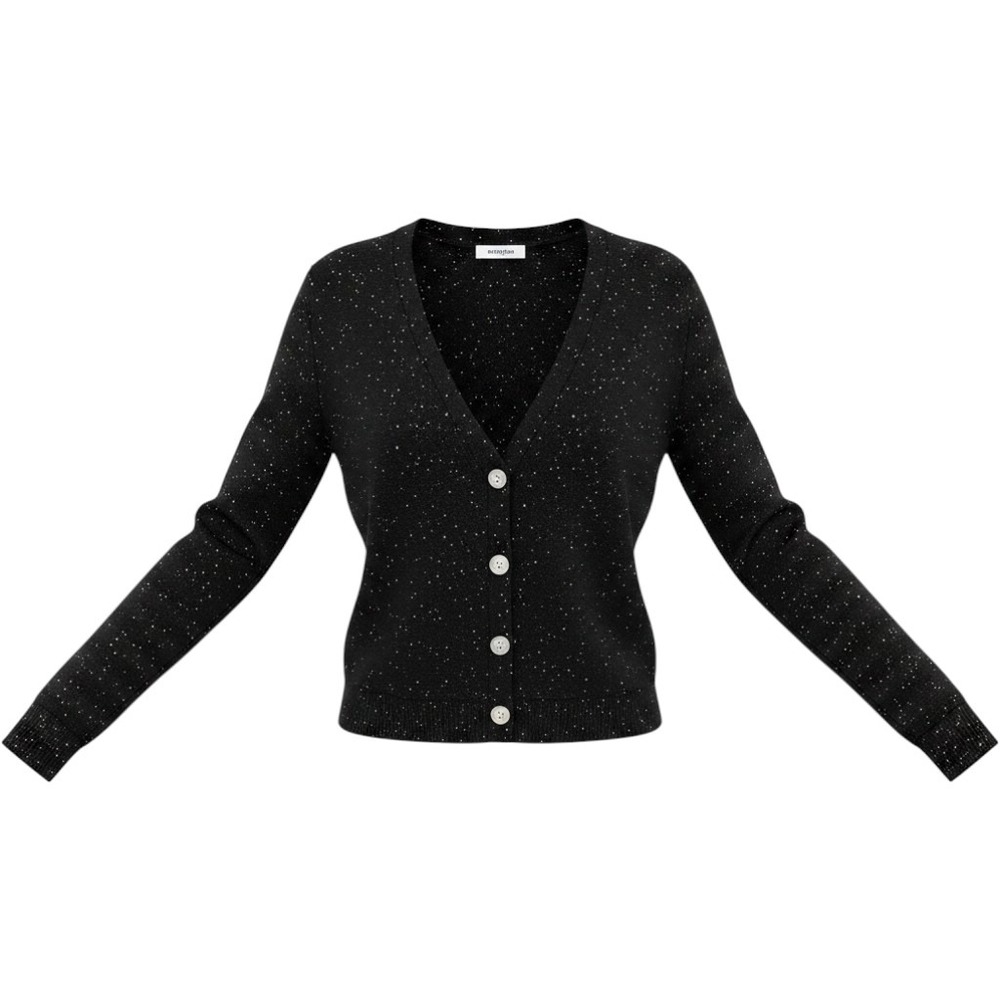 Vigoss Womens Black Sequin V-Neck Cardigan Sweater Silver Crest Buttons Large